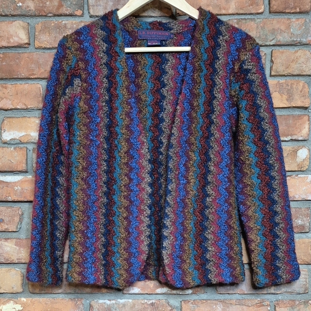 Vintage I.B. Diffusion Wool Blend Textured Knit Jacket | Jewel Tone Bouclé | M